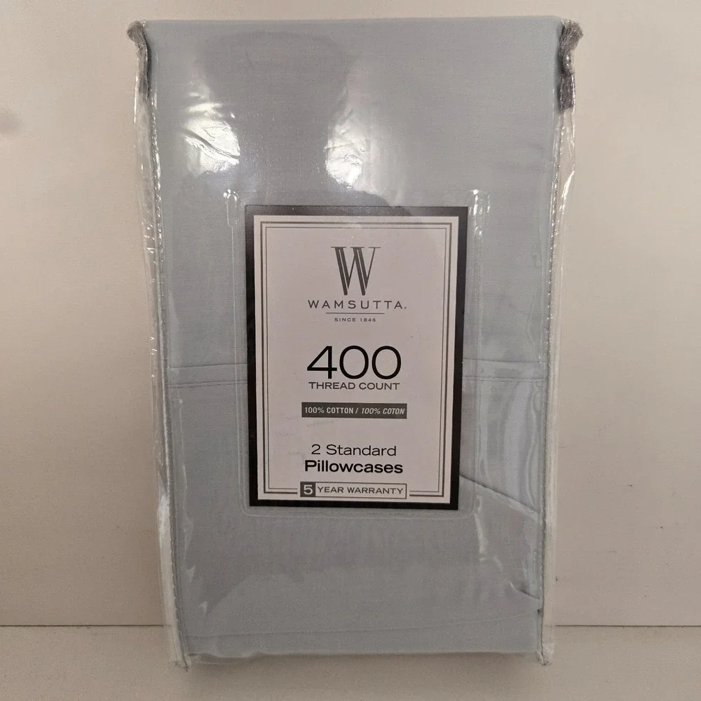 Wamsutta 2 Standard Pillowcases 400 TC Solid Sateen Sky Blue NEW